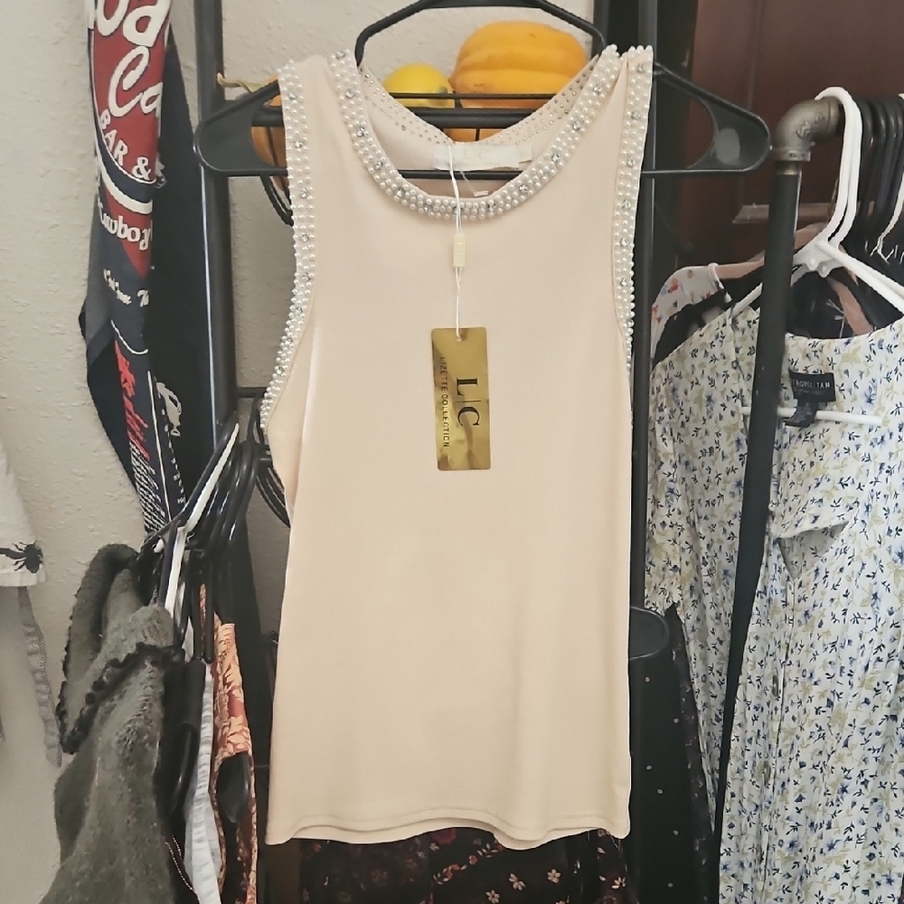 Cream Fitted Ribbed Tank Top